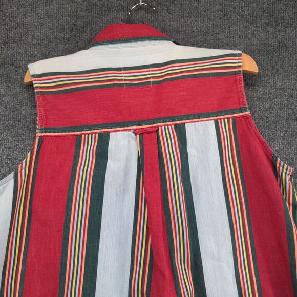 Details Express Mens Button Up Vest Multi-Striped Large Sleeveless Cotton - Picture 6 of 11